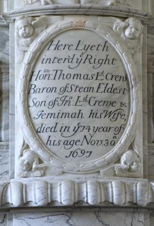 Monument, Thomas Ld Crewe Baron of Stean, died Nov. 3 1697