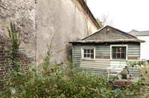 Rear of building; Robison outbuilding to right