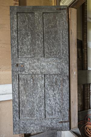 Closet door, 1750s, with early paint and 18th-century graffiti