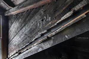 1784 graffiti on side of dormer; sheathing scribed to original s