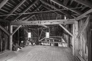 Timber frame bank barn with stone understory for animals, ca. 18