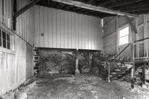 Timber frame bank barn with stone understory for animals, ca. 18