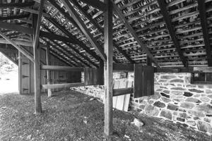 Interior of vehicle shed, 19th century