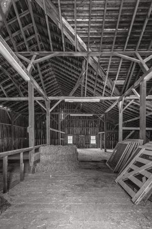 Brent framed; braced and angled posts support prulins, ca. 1850