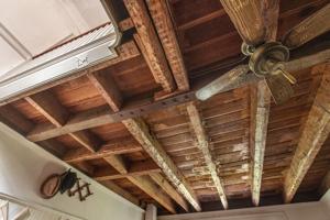 First-floor ceiling framing showing previous stair location