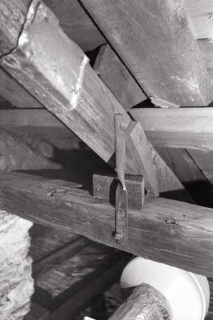 Portion of original roof with rafters tied to plate with hand-fo