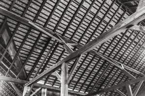 Canted and braced posts used to support purlins; ca. 1850