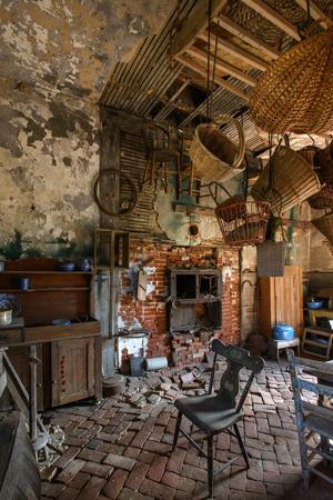 Kitchen with remains of early stove