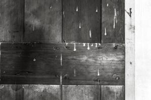 Clinched rose head nails in 1840s door