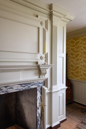 Reconstructed chimney and woodwork in the parlor