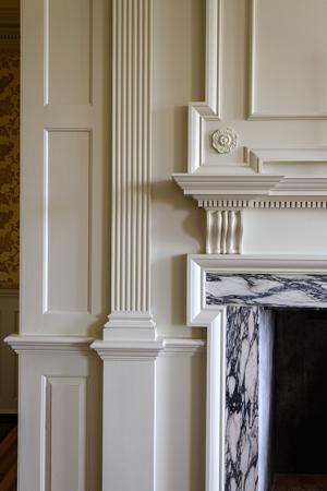 Reconstructed chimney and woodwork in the parlor