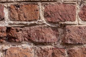 Original mortar detail, west front, 1695-97. Ruled joints