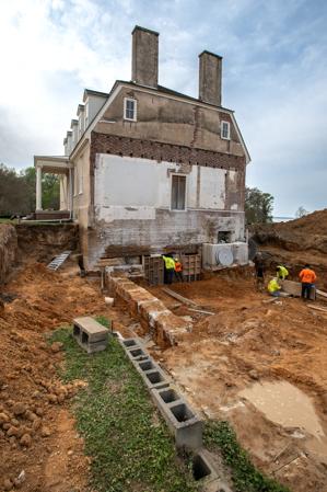 Excavation for new cellar and rebuilding of 1835 conservatory wi