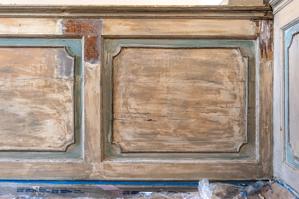 Remnants of 1870s decorative paint scheme, parlor wainscot. Wain