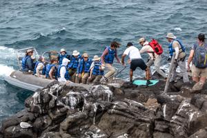 Unloading the Zodiac on North Seymour Island