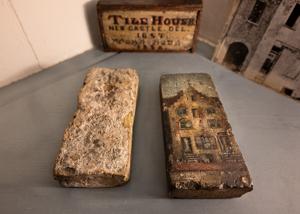 Mementos from the demolishing of the Tile House in 1884; brick p