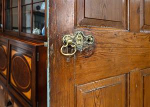 Mortise lock and escutcheon, parlor door, ca. 1750