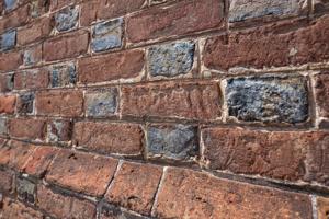 Bricks showing distress marks created when mold remove; fingerpr