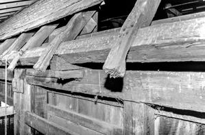 Eaves detail showing tilted false plate and rafter ends, 1780s