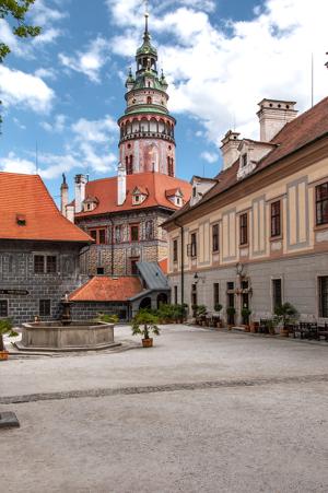 Castle tower in background