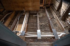 Floor joists, second story, in stair head room, 1745