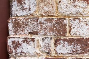 Brick inscribed RHR for Robert and Rachel Harwood, for whom th