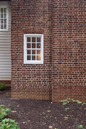 Detail of brick east gable end and chimney, English bond, 1740s