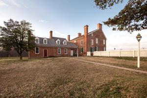 Road side of house with service wing as added in 1784; kitchen a