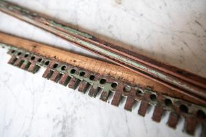 Dentil course from mantel with scribe layout marks; 1835