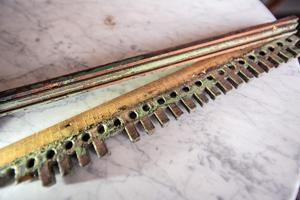Dentil course from mantel with scribe layout marks; 1835